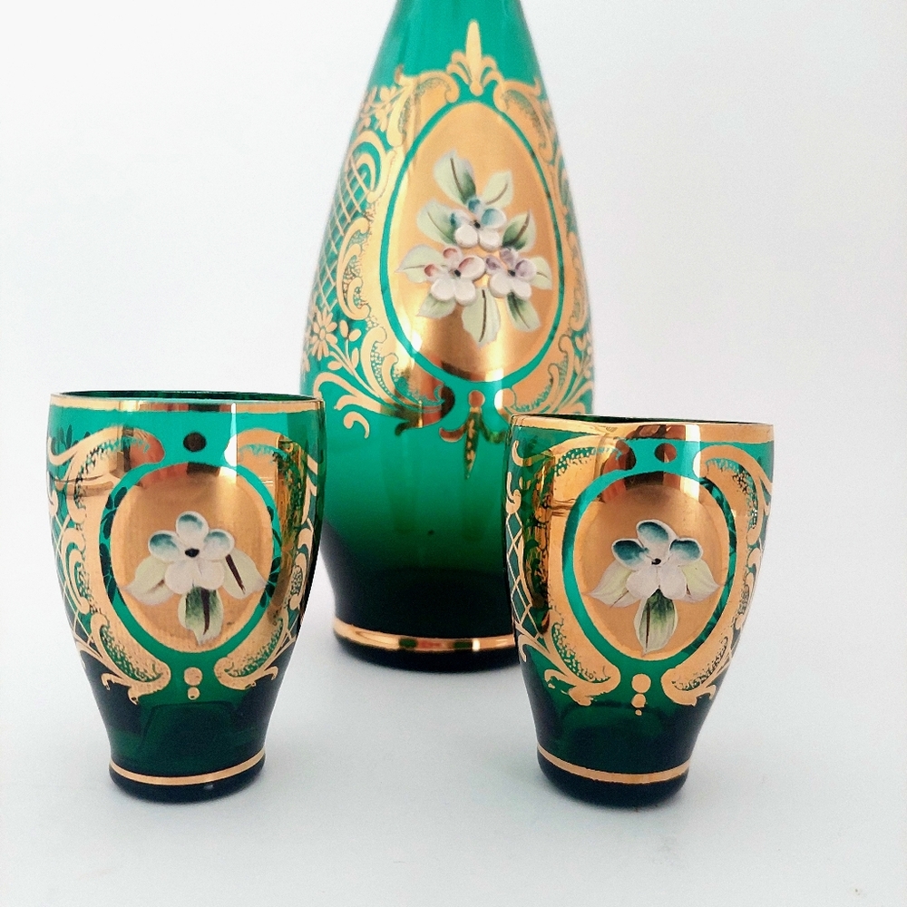 Murano Glass Art Decanter Set Mid Century Liqueur Bar Cart Display - Picture 3 of 11
